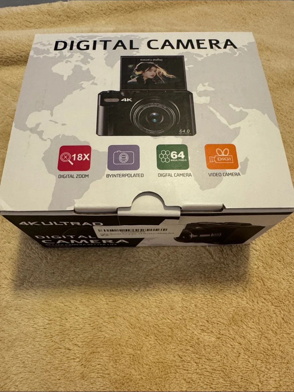 Compact 4K Black Digital Camera with 64MP